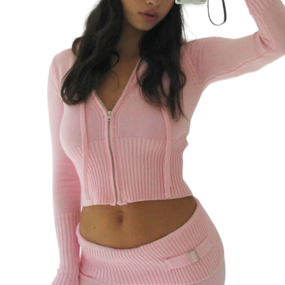 Frankie’s Bikinis Knit Hoodie Pink NWT